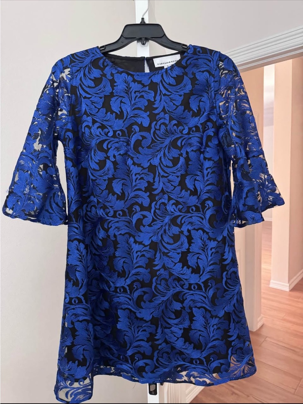 Caroline Rose Blue Lace Mini Dress